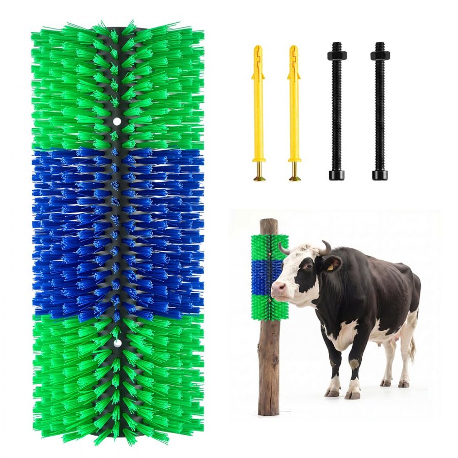 VEVOR Livestock Scratching Brush, 1PC Goat Scratcher Brush Post with 4 Screws, 430 x 190 mm Cow Scratcher for Back Itch Relief, Massage Grooming Scratch Tool for Horse Cattle Sheep Pig, Green & Blue