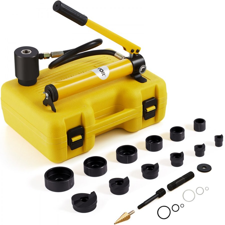 VEVOR 10 Ton Hydraulic Knockout Punch Kit, 1/2" to 2" Conduit Hole Cutter Set, KO Tool Kits with Puncher 6 Piece, Metal Sheet Driver Tools, For Aluminum, Brass, Stainless Steel, Fiberglass and Plastic