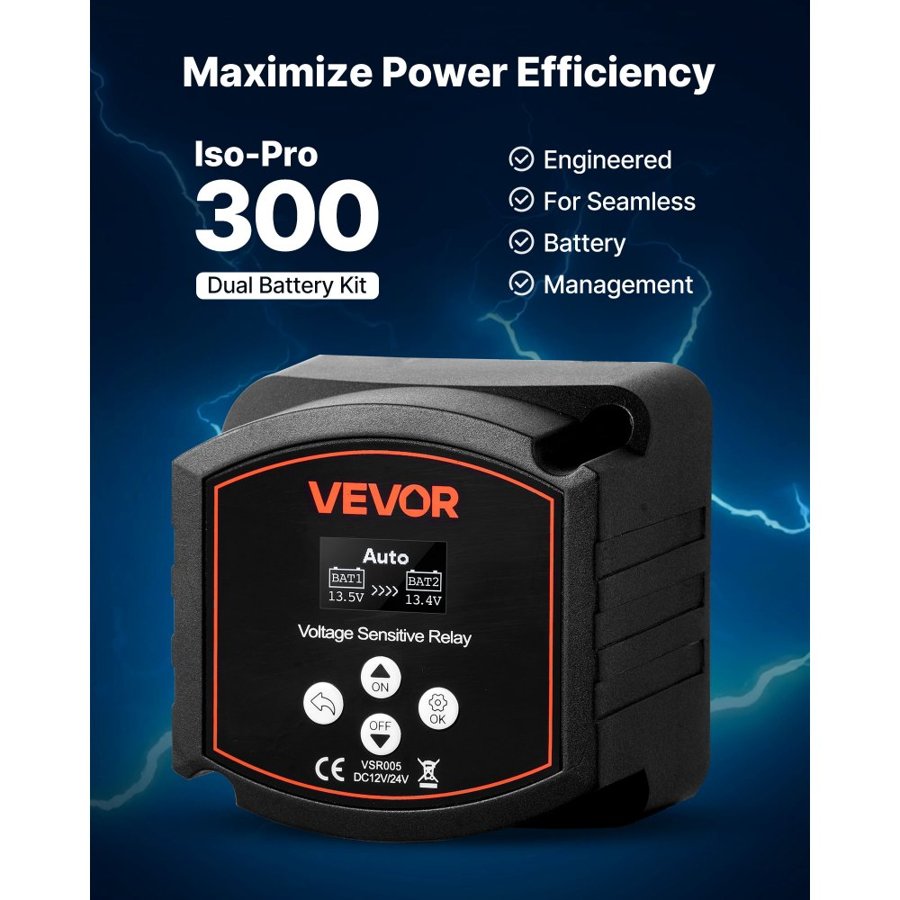 VEVOR Dual Battery Isolator – 12V 300A VSR with LCD Display