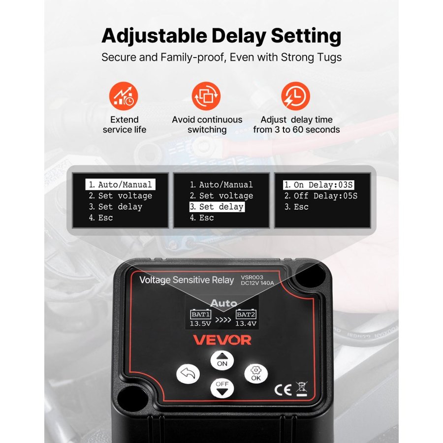 VEVOR Smart Dual Battery Isolator – 12V, 140A, VSR Relay