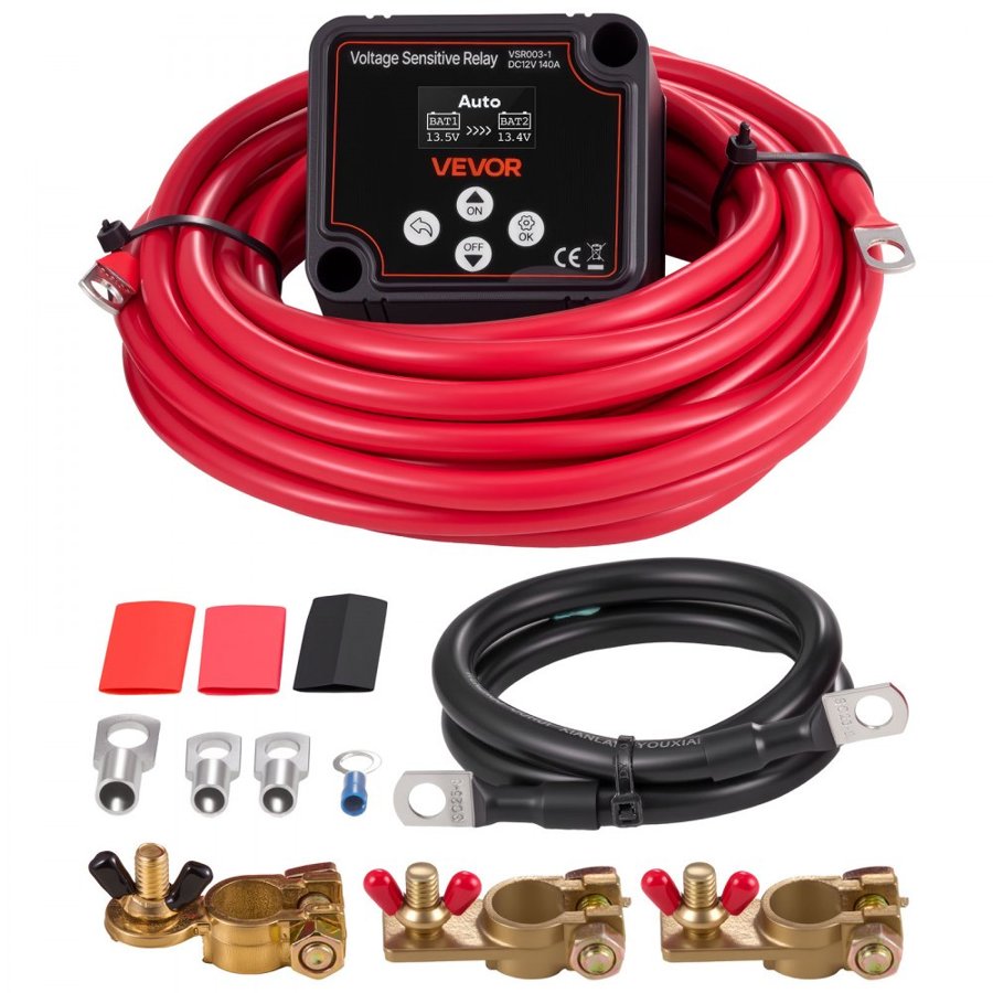 VEVOR 12V Dual Battery Isolator Kit – 140A, 20 FT, 6AWG