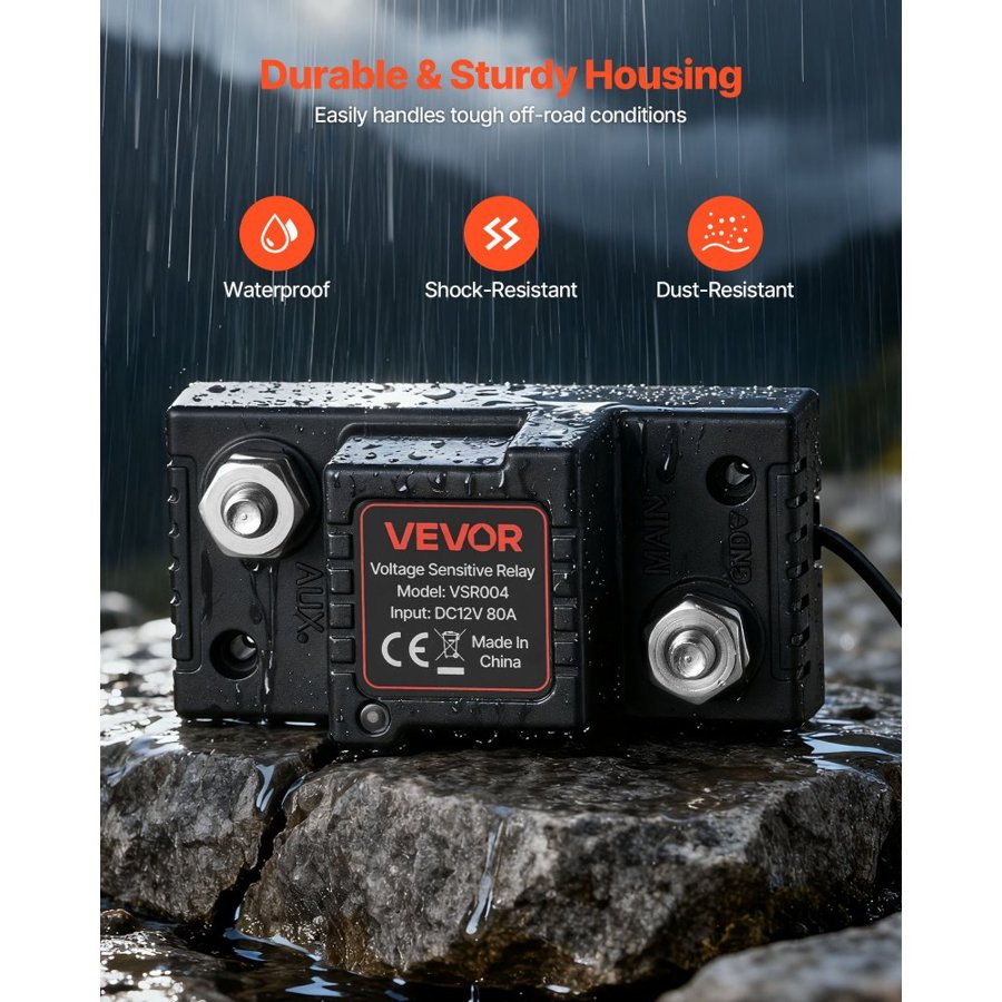 VEVOR Dual Battery Isolator Kit 12V – 80Amp, 2 ft 6 AWG