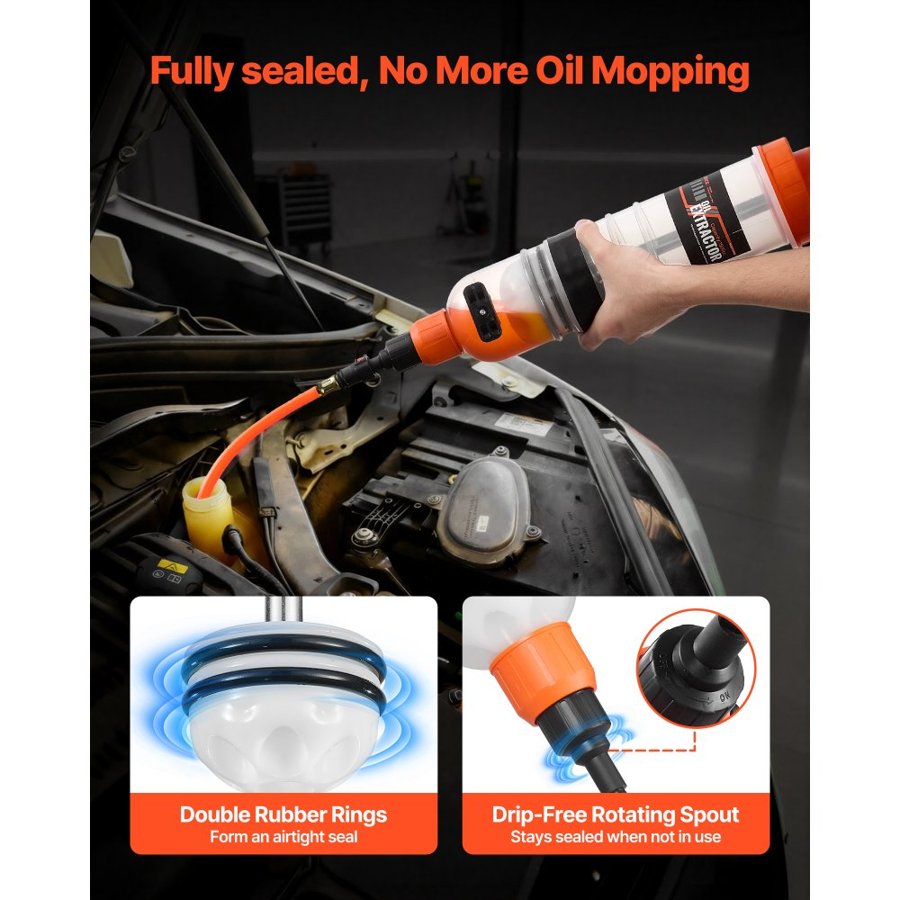 VEVOR 1.5 L Fluid Extractor, Manual Automotive Fluid Pump Extractor, Oil Syringe with Long Hose and Extension Tubes Easy Oil Change, Suction Pump for Lawn Mowers Cars Ships Golf Carts Motorcycles