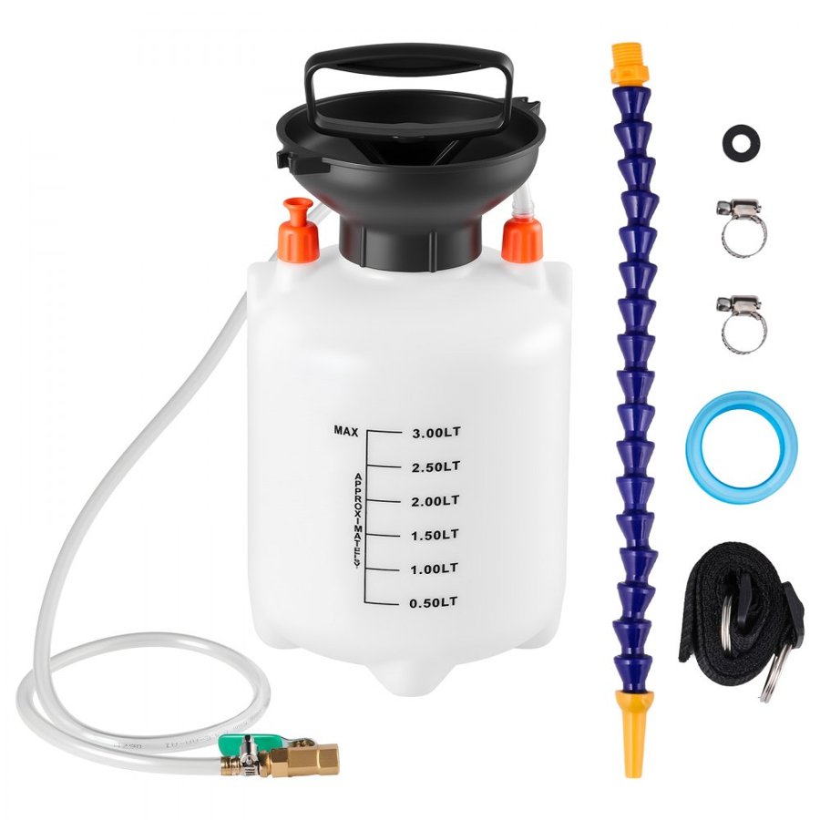 VEVOR Transmission Fluid Pump, 3 L Capacity, Manual Fluid Transfer Pump with 120 cm Long Horse & HDPE Tank, Transmission Oil Pump with PTFE Tape, Manual Automotive Oil Filling System