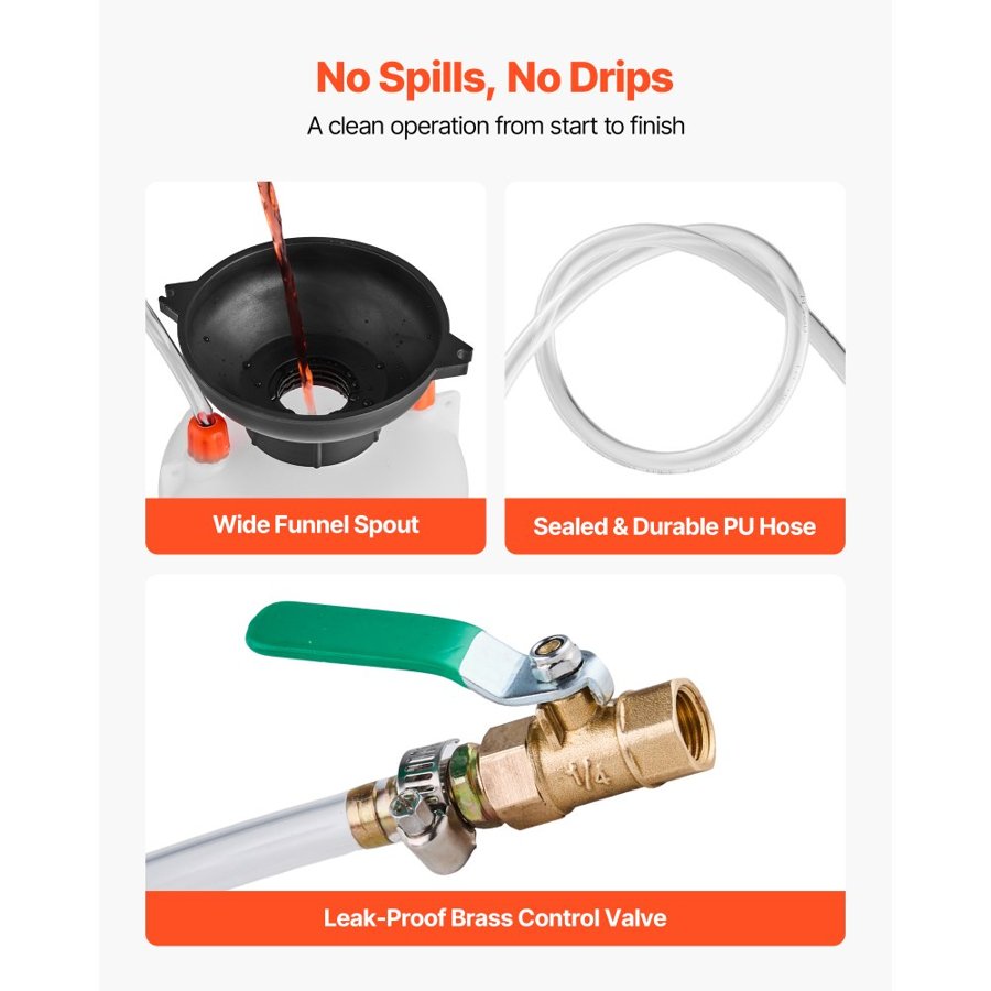 VEVOR Transmission Fluid Pump, 3 L Capacity, Manual Fluid Transfer Pump with 120 cm Long Horse & HDPE Tank, Transmission Oil Pump with PTFE Tape, Manual Automotive Oil Filling System
