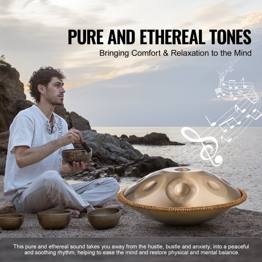VEVOR Handpan Drum 55.9 cm 10 Notes D Minor Hand Drum Instrument with Mallet