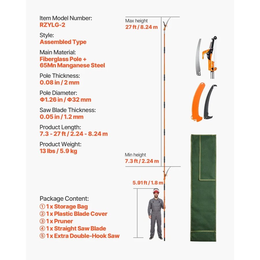 VEVOR Manual Pole Saw — Extendable Handle & Lightweight