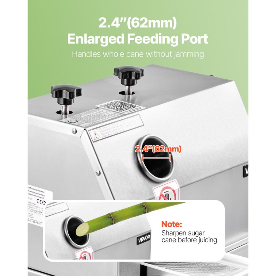 VEVOR Commercial Sugar Cane Juicer Machine 50 kg/h Output 3 Rollers 62 mm Inlet