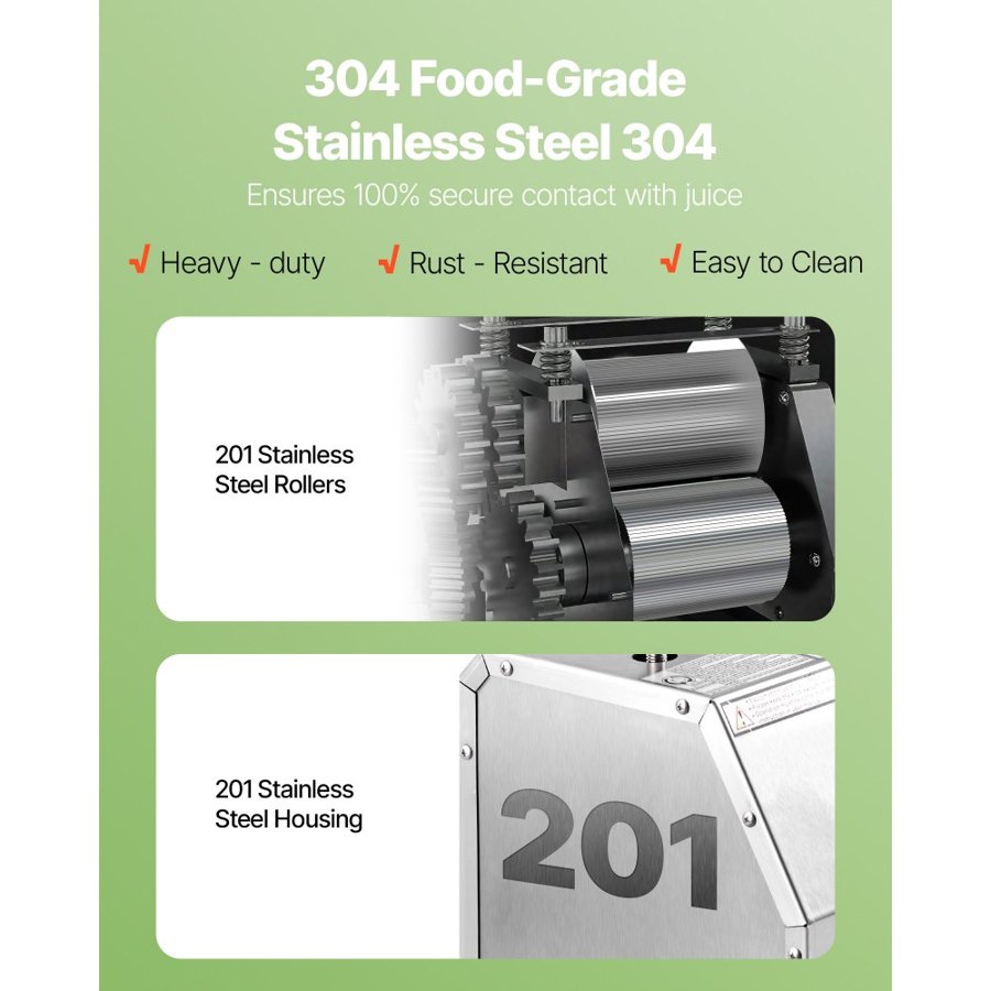 VEVOR Commercial Sugar Cane Juicer Machine 50 kg/h Output 3 Rollers 62 mm Inlet