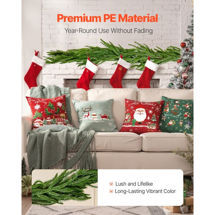 VEVOR Christmas Garland, 1828 mm Realistic Norfolk Pine Garland, Evergreen Real Touch Artificial Faux Greenery Garlands, for Holiday Indoor Outdoor Xmas Decoration on Table, Mantel, and Fireplace