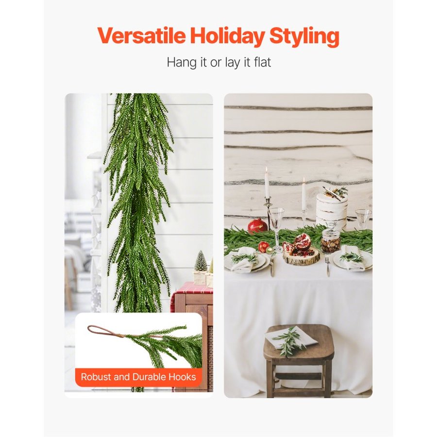 VEVOR Christmas Garland, 2750 mm Realistic Norfolk Pine Garland, Evergreen Real Touch Artificial Faux Greenery Garlands, for Holiday Indoor Outdoor Xmas Decoration on Table, Mantel, and Fireplace
