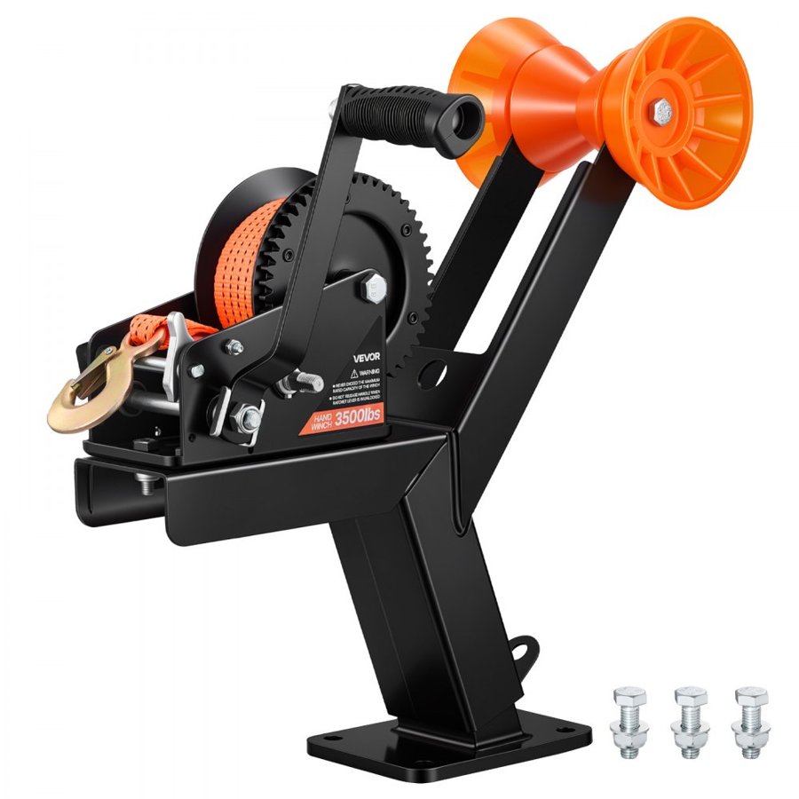 VEVOR Boat Trailer Winch Stand with Roller, 1588 kg, 6.1m Orange Polyester Strap, Boat Winch Mount, for 2-3 Inches W x 3-4 Inches H Trailer Tongue, Fit for Jet Ski, Sailboat, Speedboat