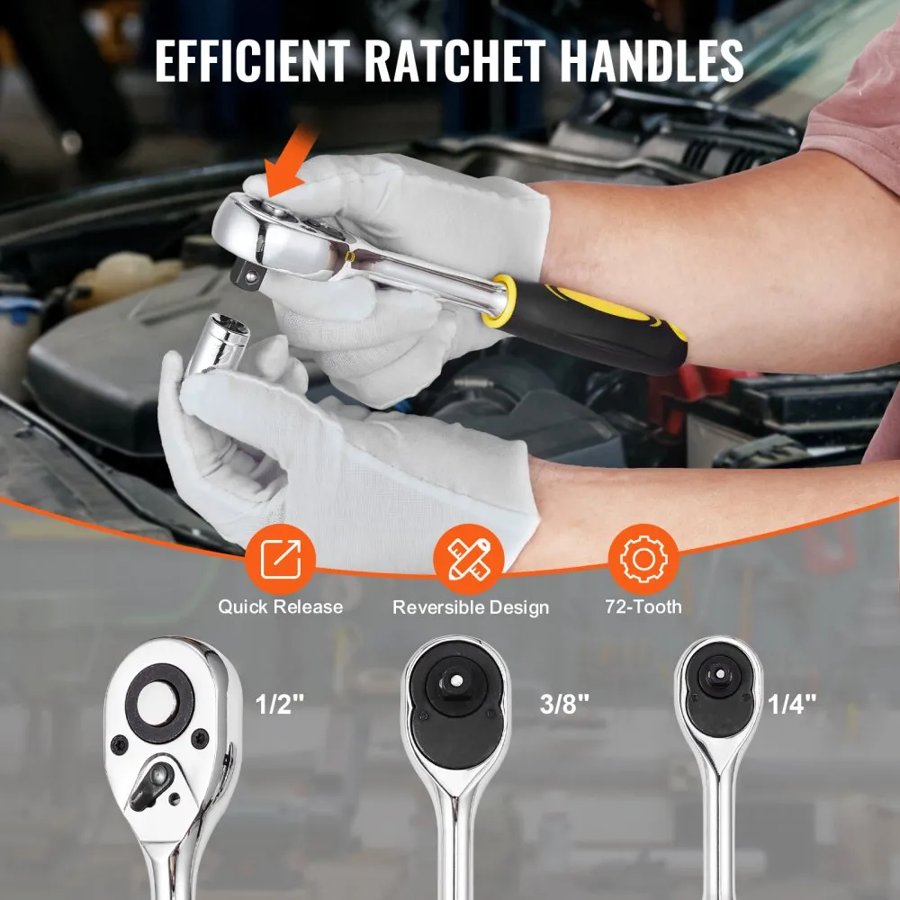 VEVOR Auto Mechanic Tool Set – 207-Piece, SAE Metric Kit