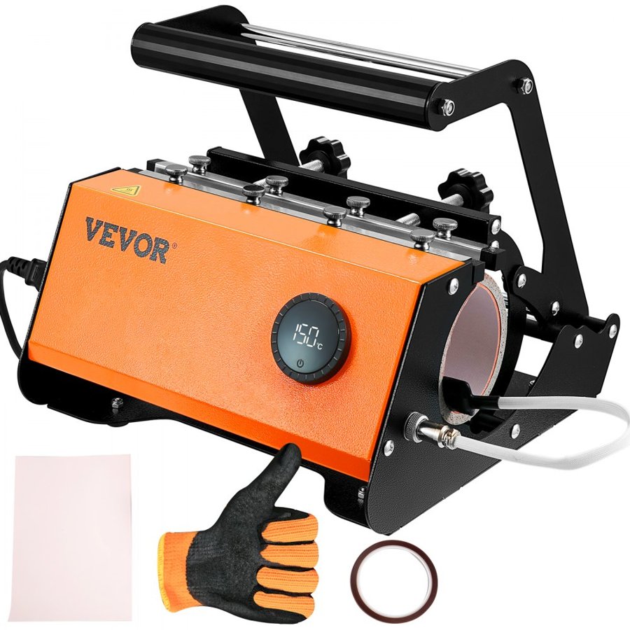 VEVOR Mug Heat Press, 850.5 g Tumbler Heat Press Machine, Sublimation Transfer 311.84-425.2 g 453.59-708.7 g 850.5 g Straight Skinny Tumblers, Cup Heat Press with Heat-resist Gloves & Tape, DIY Ceramic Mugs Cups Glasses