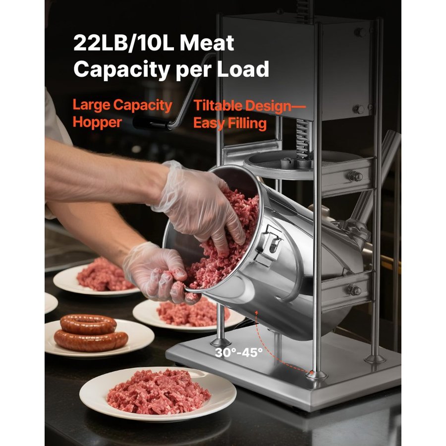 VEVOR Manual Sausage Stuffer Machine – 22 lbs/10 L, 5 Tubes
