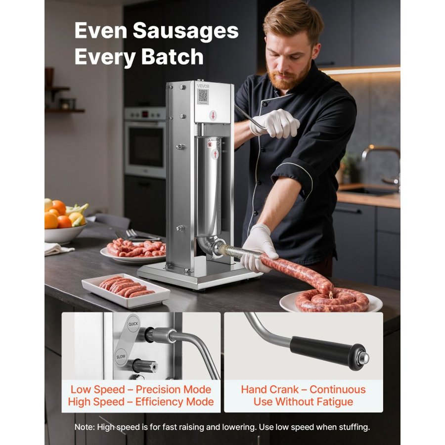 VEVOR Manual Sausage Stuffer – 11 lbs / 5 L, 2 Speed, 5 Tube