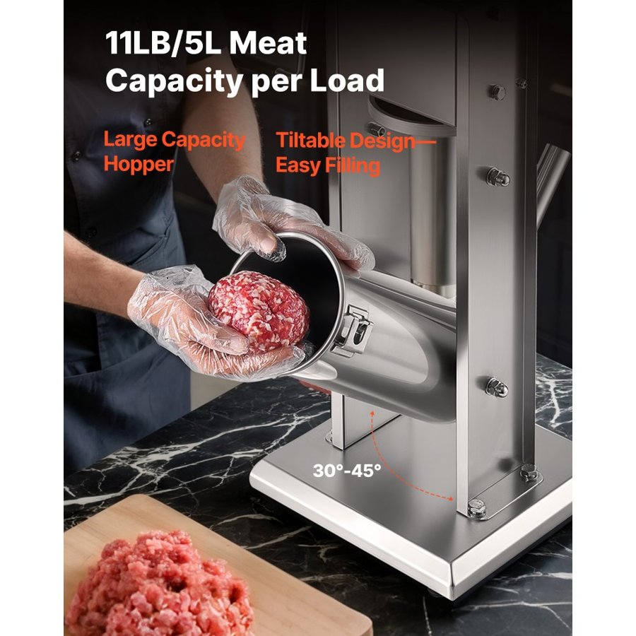 VEVOR Manual Sausage Stuffer – 11 lbs / 5 L, 2 Speed, 5 Tube