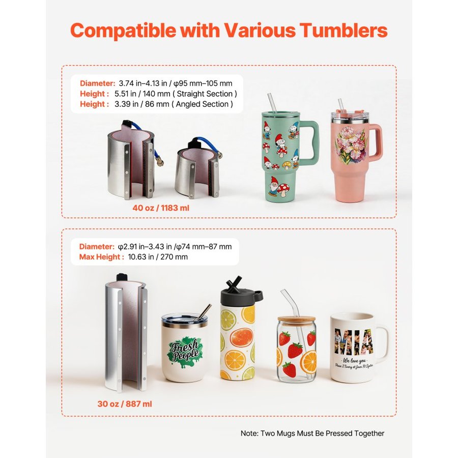 VEVOR Mug and Tumbler Heat Press – 1183 mL, 500W, 0-220°C