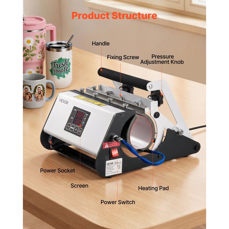 VEVOR Mug and Tumbler Heat Press – 1183 mL, 500W, 0-220°C
