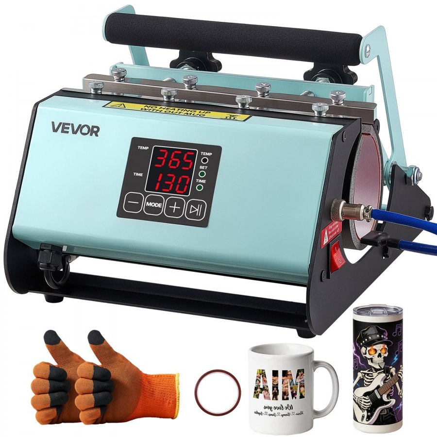 VEVOR Tumbler Heat Press Machine, Max 887 mL Mug Press, Fast and Even Heating, with Tape and Gloves, Easy Temp and Time Setting, Heat Transfer for Sublimation Tumblers, Cups, Mugs, Black and Green