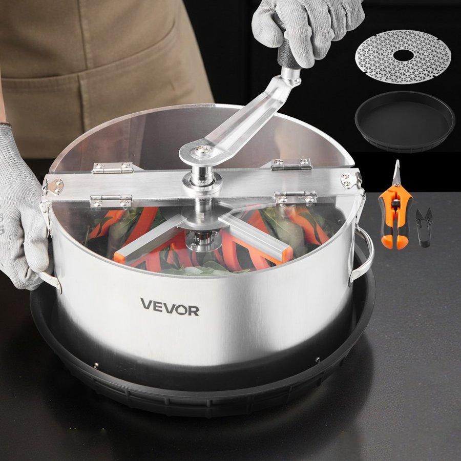 VEVOR Manual Bud Leaf Trimmer, 300mm  Reaper Bowl Bud Trimmer with Stainless Steel Blades, Visual Cutting , Wet & Dry Hydroponic Cutting Machine with Tray, Twisted Spin Cut for Plant Buds Flowers
