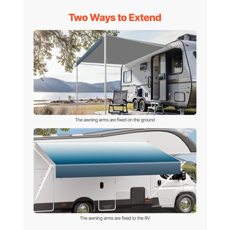VEVOR Manual RV Awning Complete Kit, 18' Retractable Awning with Aluminum Alloy Frame, Outdoor Trailer Awning, Fit for Most RVs(Blue Fade)