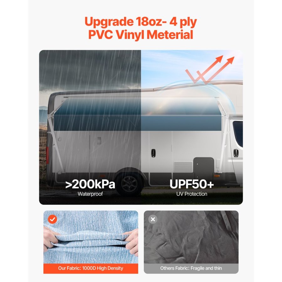 VEVOR Manual RV Awning Complete Kit, 18' Retractable Awning with Aluminum Alloy Frame, Outdoor Trailer Awning, Fit for Most RVs(Blue Fade)