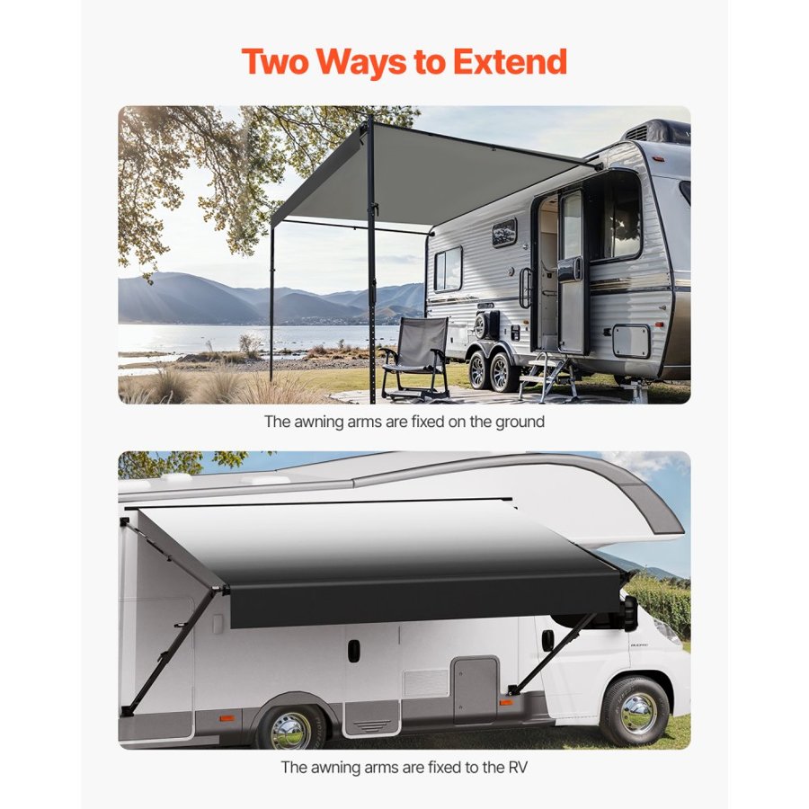 VEVOR Manual RV Awning Complete Kit, 16' Retractable Awning with Aluminum Alloy Frame, Outdoor Trailer Awning, Fit for Most RVs(Black Fade)