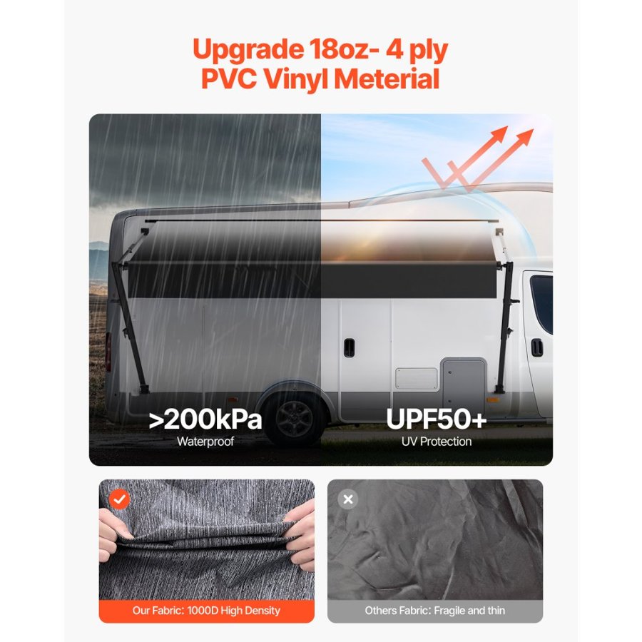 VEVOR Manual RV Awning Complete Kit, 16' Retractable Awning with Aluminum Alloy Frame, Outdoor Trailer Awning, Fit for Most RVs(Black Fade)