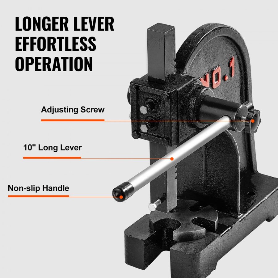 VEVOR Arbor Press, 1 Ton Manual Arbor Press, 15 cm Maximum Height, Cast Iron Heavy-duty Manual Desktop Arbor Press, Precision Hand Press for Stamping, Bending, Stretching, Forming