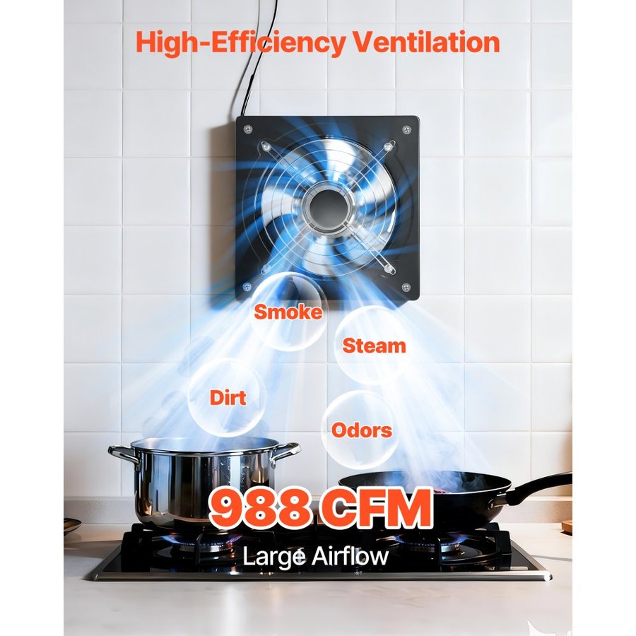 VEVOR 10 Inch Exhaust Fan – 988 CFM, 50W, Speed Control