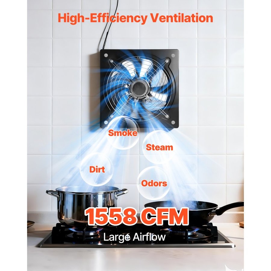 VEVOR 12 Inch Exhaust Fan – 1558 CFM, 70W, Speed Control