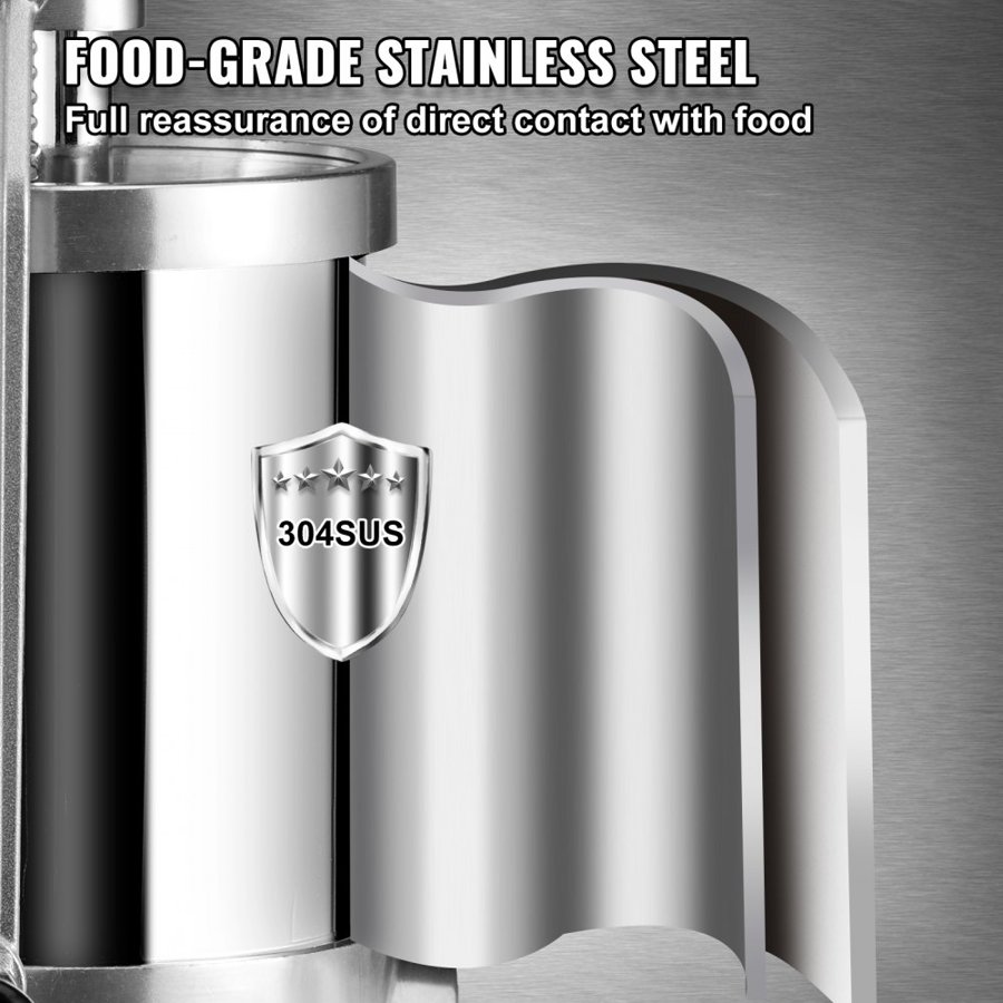 VEVOR Sausage Stuffer, 2.5LBS/1.5L Capacity, 304 Stainless Steel Vertical Sausage Stuffer, Sausage Filling Machine with 3 Stuffing Tubes, Suction Base and Manual Crank for Household or Commercial Use