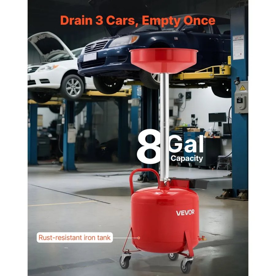VEVOR Portable Waste Oil Drain Tank – 8 Gallon, Red