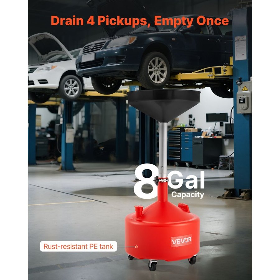 VEVOR Portable Oil Drain Tank –  8 Gallon, 30 to 63 Inches