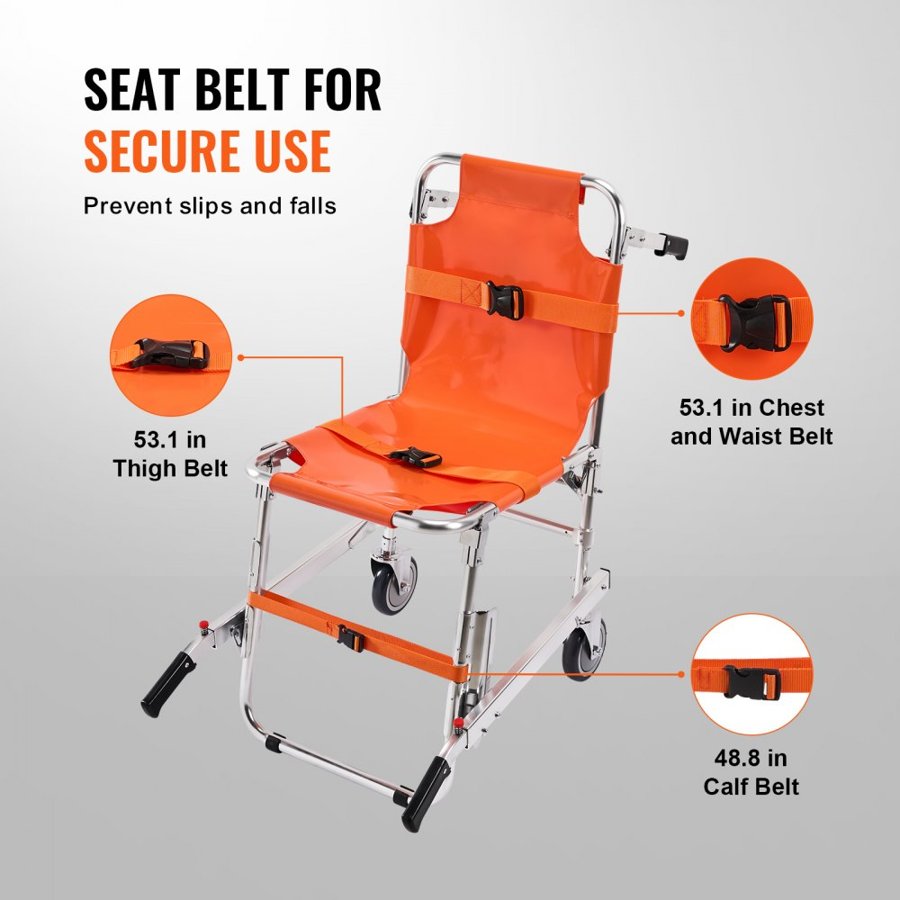 VEVOR EMS Stair Chair, 159 kg Load Capacity, Foldable Aluminum Emergency Stair Climbing Wheelchair with 2 Wheels, Portable Stair Lift Chair Ambulance Firefighter Evacuation Use for Elderly, Disabled