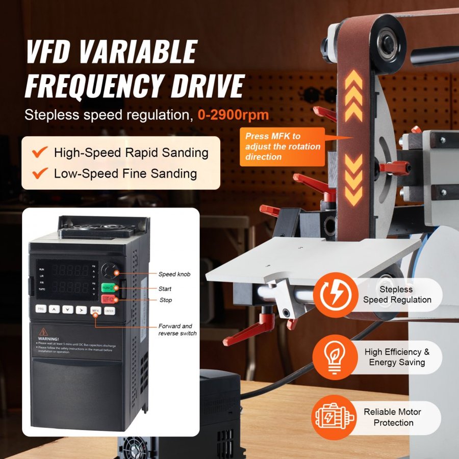 VEVOR Variable Speed Belt Sander - 72-82x2In, 1500W VFD