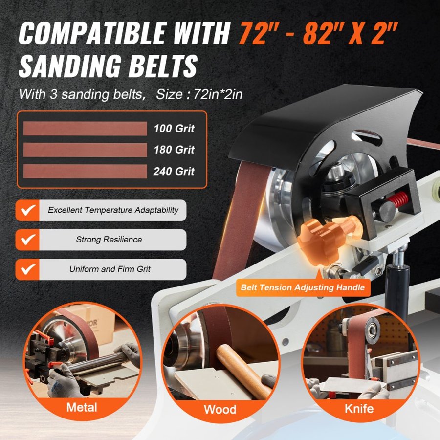 VEVOR Variable Speed Belt Sander - 72-82x2In, 1500W VFD