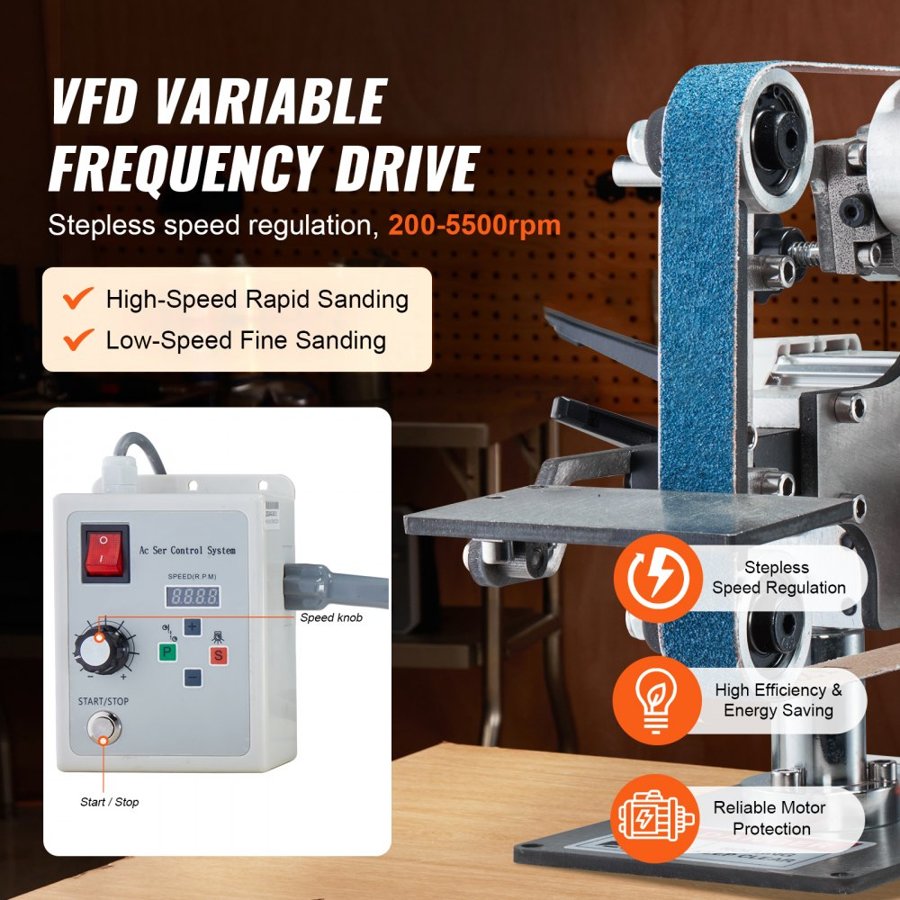 VEVOR 1" x 30" Belt Sander – 550W Variable Speed with VFD