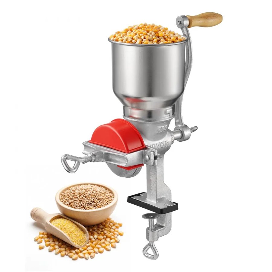 VEVOR Manual Grain Mill with High Hopper, Hand-Crank Corn Grinder, Heavy Duty Cast Iron Wheat Grinding Mill with Stable Table Clamp & Dust Cover for Grains Spices Coffee Beans Nuts