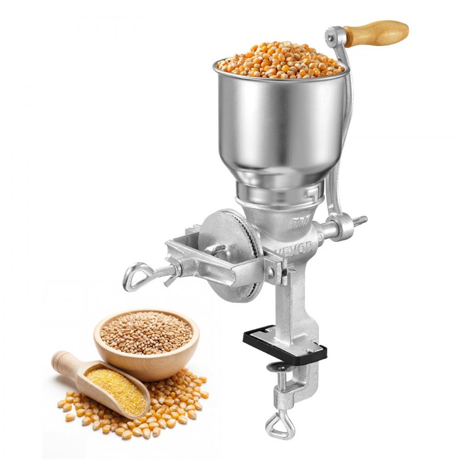 VEVOR Manual Grain Mill with High Hopper, Hand-Crank Corn Grinder, Heavy Duty Cast Iron Wheat Grinding Mill with Stable Table Clamp for Grains Spices Coffee Beans Nuts