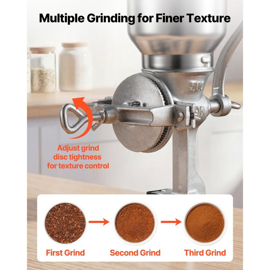 VEVOR Manual Grain Mill with High Hopper, Hand-Crank Corn Grinder, Heavy Duty Cast Iron Wheat Grinding Mill with Stable Table Clamp for Grains Spices Coffee Beans Nuts