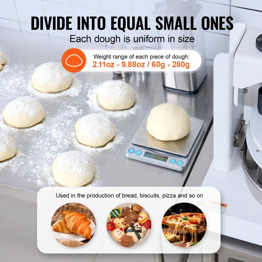 VEVOR Dough Divider Rounder, 18PCS Manual Dough Equal Divider Machine, 2.11oz - 9.88oz Hand Press Dough Cutter with 304 Stainless Steel Tray and Blade, Bread Maker for Bakery, Restaurant, Commercial
