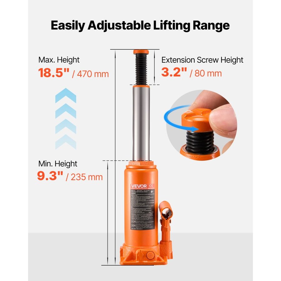 VEVOR Hydraulic Bottle Jack 10 Ton – 9.3-18.5 Inch Lift
