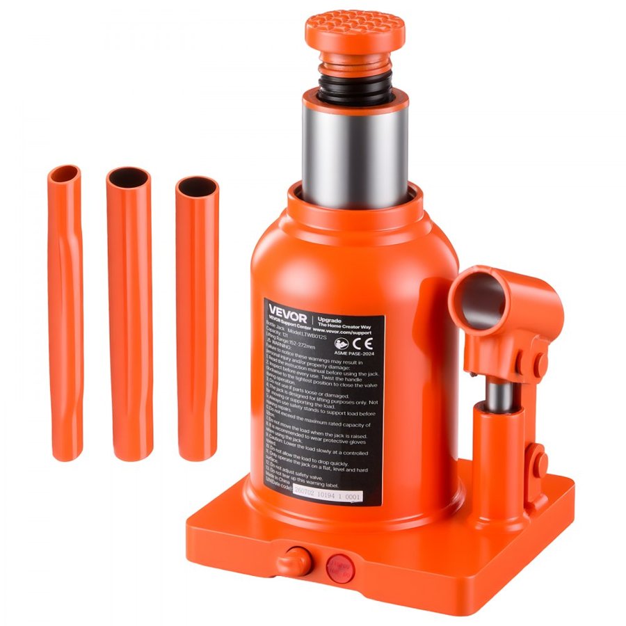 VEVOR Hydraulic Bottle Jack 12 Ton (26455.5 lbs) 152-272 mm Lifting Range, for Heavy-Duty Pickup, Medium-Duty Truck, RV, Auto Repair and House Lift, Welded Jack with 3-Section Long Handle, Orange