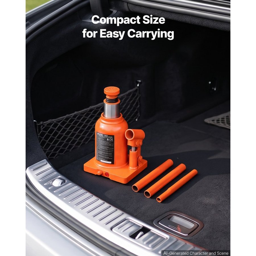 VEVOR Hydraulic Bottle Jack 12 Ton (26455.5 lbs) 152-272 mm Lifting Range, for Heavy-Duty Pickup, Medium-Duty Truck, RV, Auto Repair and House Lift, Welded Jack with 3-Section Long Handle, Orange