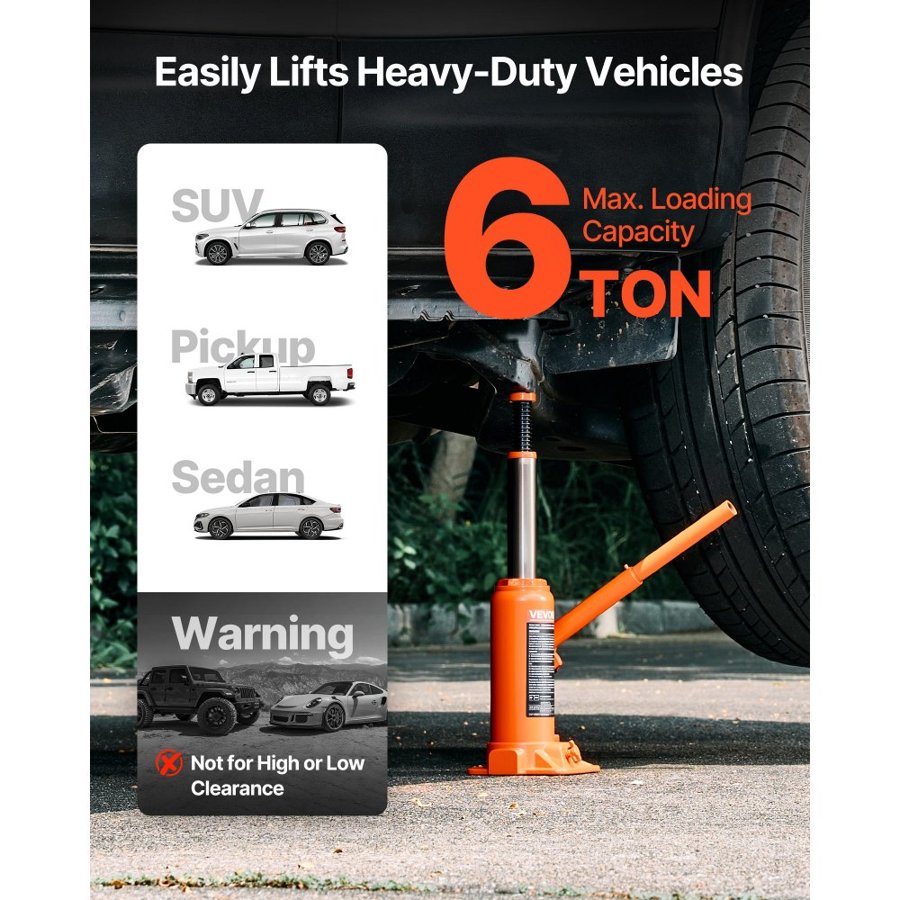 VEVOR 6 Ton Hydraulic Jack – 7.7-14.8 in. High Lift