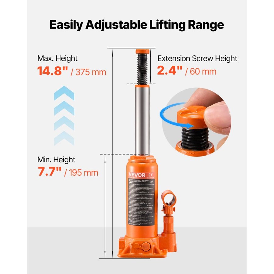 VEVOR 6 Ton Hydraulic Jack – 7.7-14.8 in. High Lift