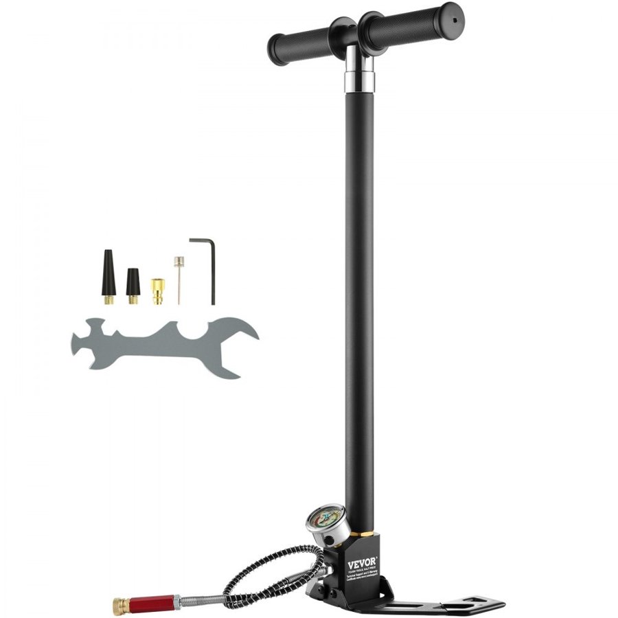 VEVOR PCP Hand Pump, 4 Stage, 30Mpa 4500 PSI High Pressure PCP Air Rifile Filling Stirrup Pump with Oil-Moisture Filter Pressure Gauge, Stainless Steel for Airguns Scuba Tank Paintball Filling Tire