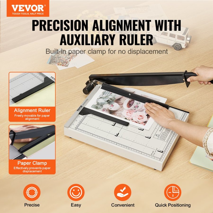 VEVOR Paper Cutter, Guillotine Trimmer, 38.1 cm Cut Length, 16 Sheets Capacity, Heavy Duty Guillotine Paper Cutter with Guard Rail/Blade Lock for Cardstock/Cardboard, Paper Trimmer for Home Office School